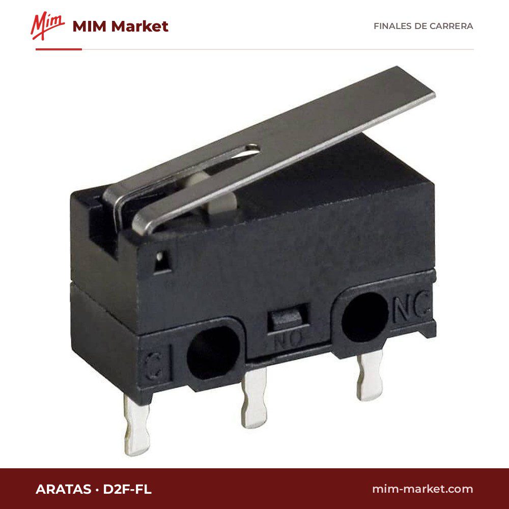 Microrruptor ultra subminiatura Aratas D2F-FL – serie D2F, SPDT, 1 A a 125 V AC, palanca articulada, PCB rectos