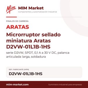 Microrruptor sellado miniatura Aratas D2VW-01L1B-1HS – serie D2VW, SPDT, 0,1 A a 30 V DC, palanca articulada larga, soldadura
