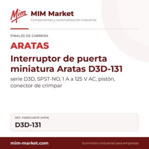 Interruptor de puerta miniatura Aratas D3D-131 – serie D3D, SPST-NO, 1 A a 125 V AC, pistón, conector de crimpar