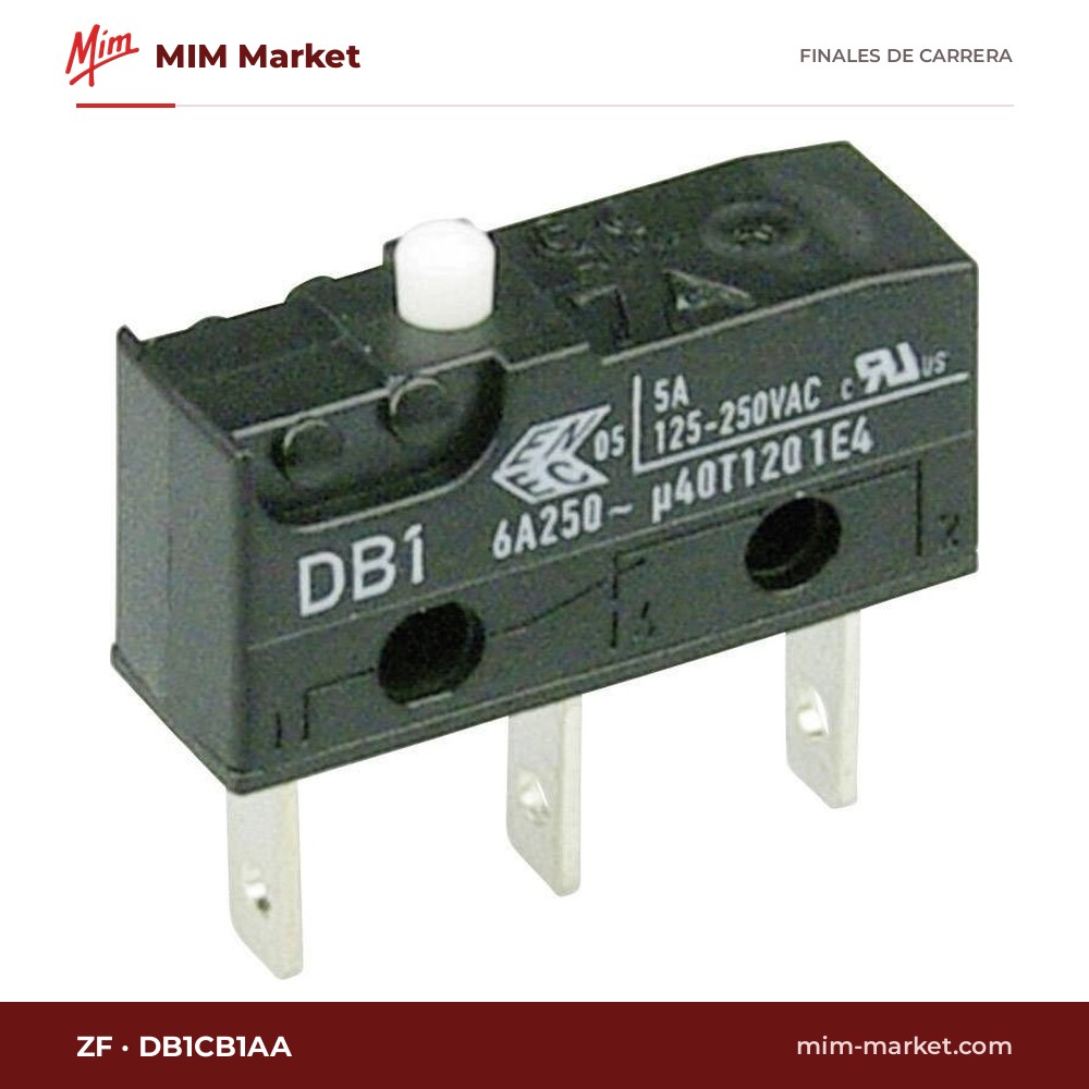 Microrruptor subminiatura ZF DB1CB1AA – serie DB, SPDT, 6 A a 250 V AC, botón de cabeza esférica, faston 2,8 x 0,5 mm