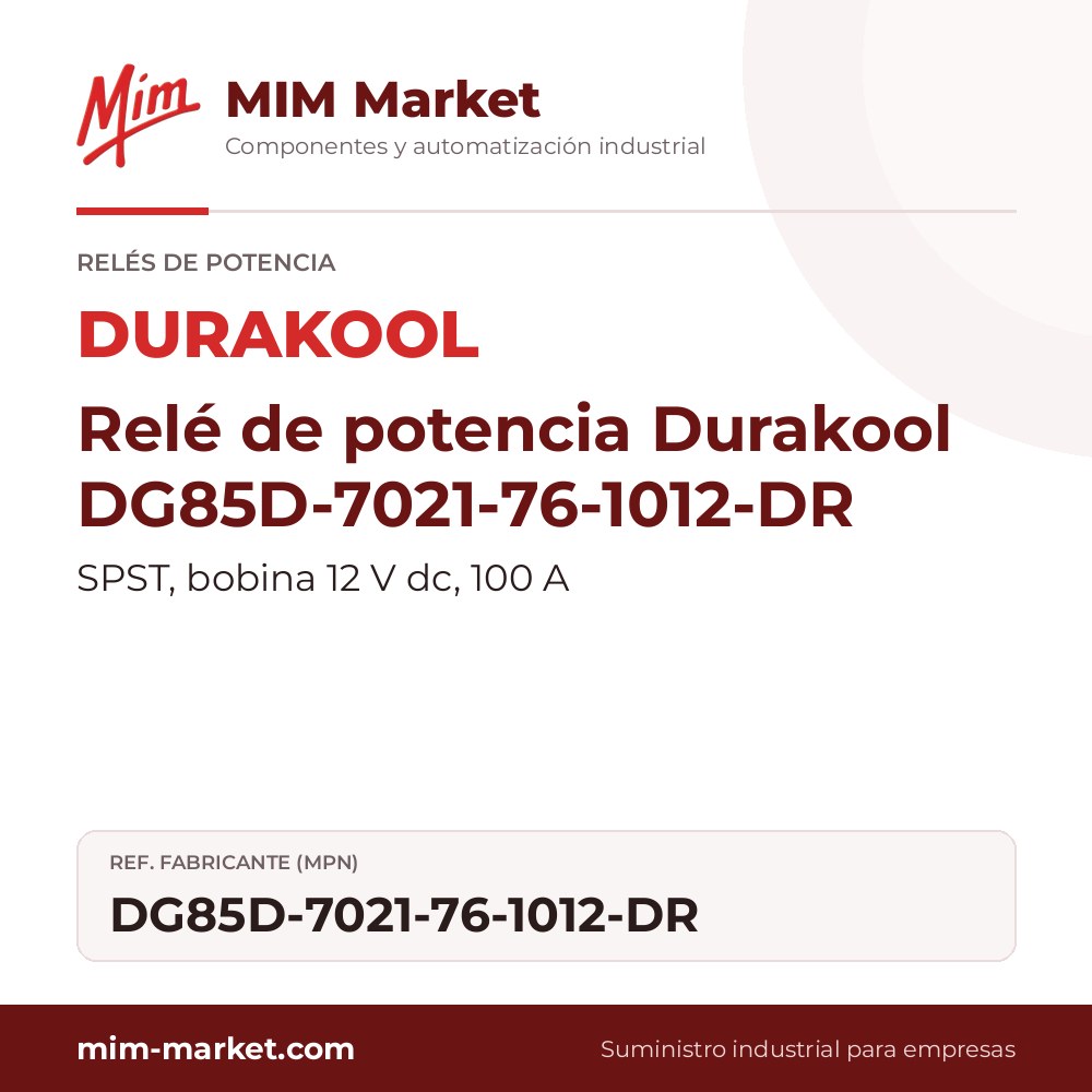 Relé de potencia Durakool DG85D-7021-76-1012-DR – SPST, bobina 12 V dc, 100 A