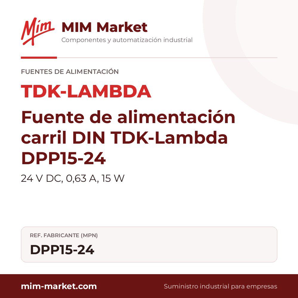 Fuente de alimentación carril DIN TDK-Lambda DPP15-24 – 24 V DC, 0,63 A, 15 W