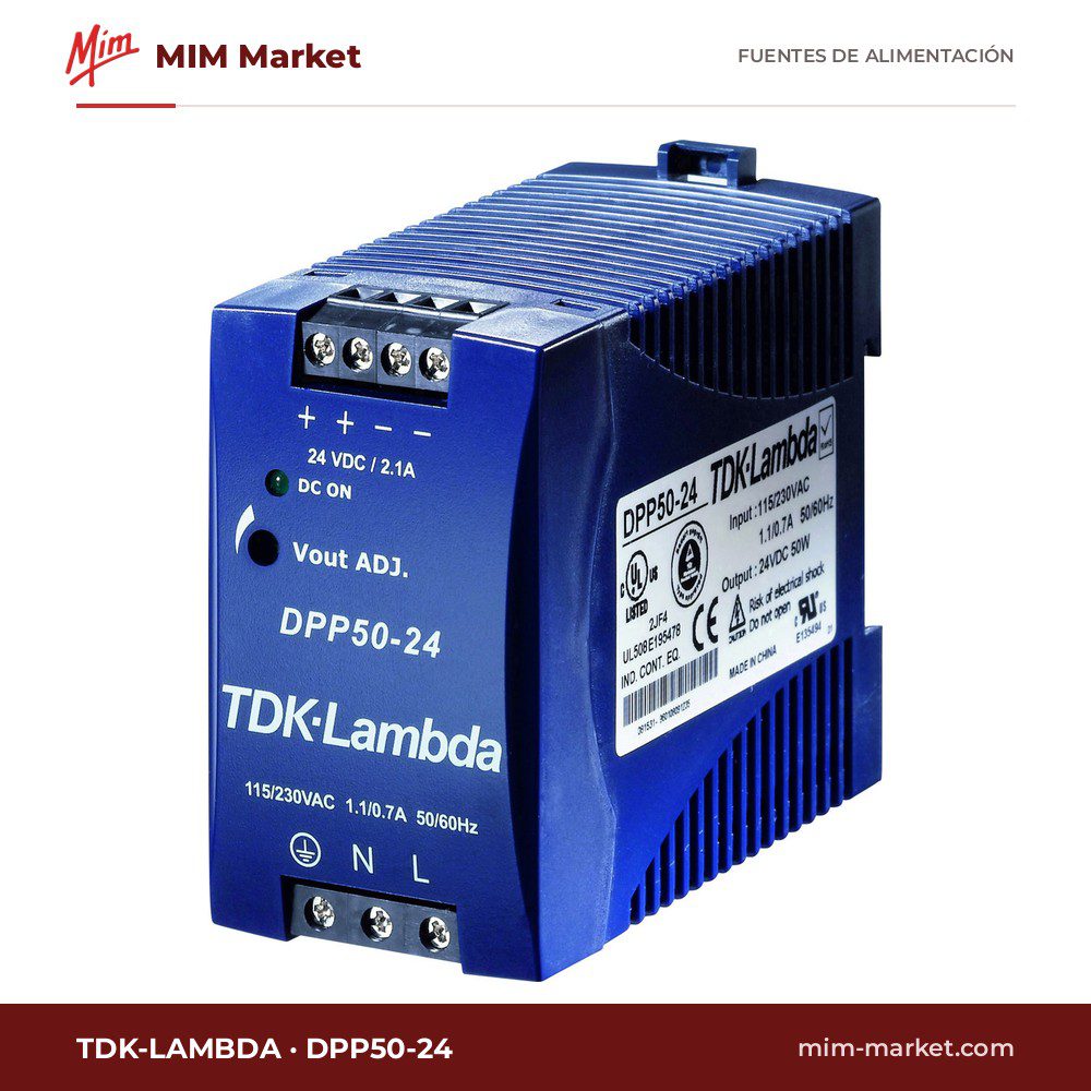 Fuente de alimentación carril DIN TDK-Lambda DPP50-24 – 24 V DC, 2,1 A, 50 W