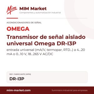 Transmisor de señal aislado universal Omega DR-I3P – entrada universal (mA/V, termopar, RTD…) a 4…20 mA o 0…10 V, 18…265 V AC/DC