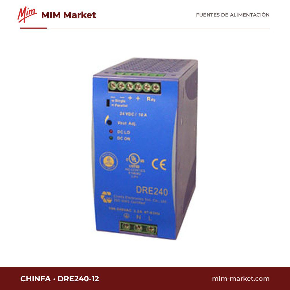 Fuente de alimentación carril DIN Chinfa DRE240-12 – 12 V DC, 16 A, 192 W