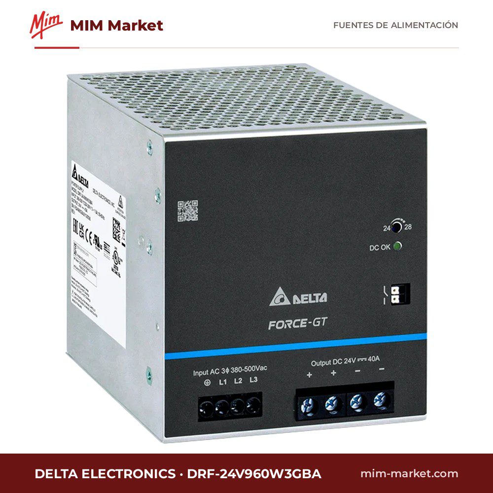 Fuente de alimentación carril DIN Delta Electronics DRF-24V960W3GBA – 24 V DC, 40 A, 960 W