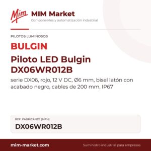 Piloto LED Bulgin DX06WR012B – serie DX06, rojo, 12 V DC, Ø6 mm, bisel latón con acabado negro, cables de 200 mm, IP67