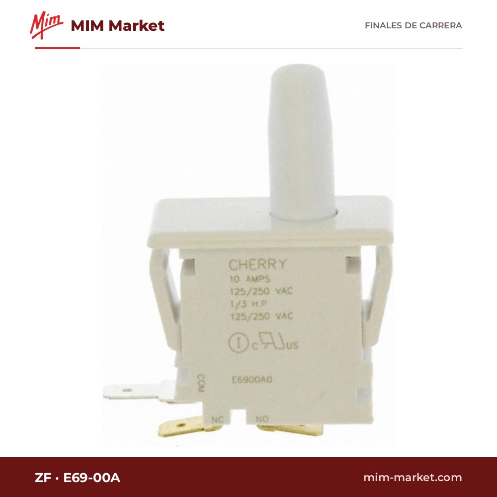 Interruptor de enclavamiento de puerta ZF E69-00A – serie E69, SPDT, 10 A a 125/250 V AC, pulsador