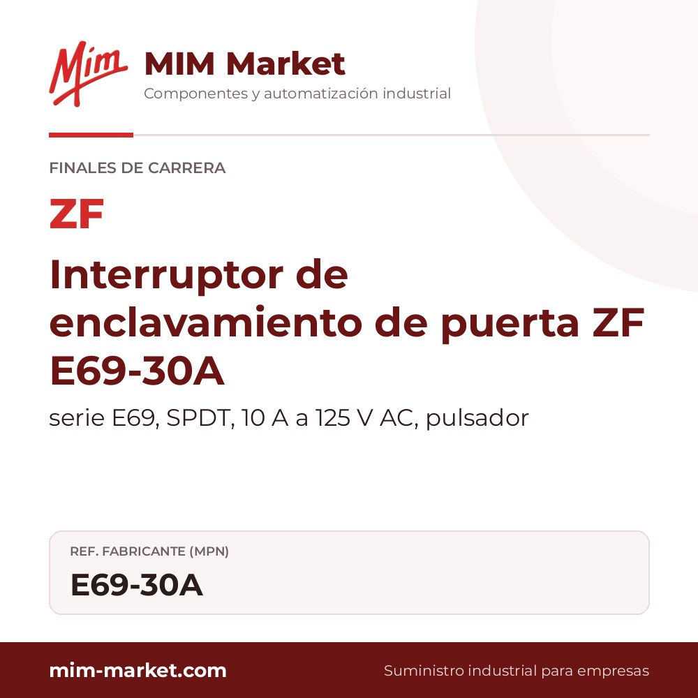 Interruptor de enclavamiento de puerta ZF E69-30A – serie E69, SPDT, 10 A a 125 V AC, pulsador