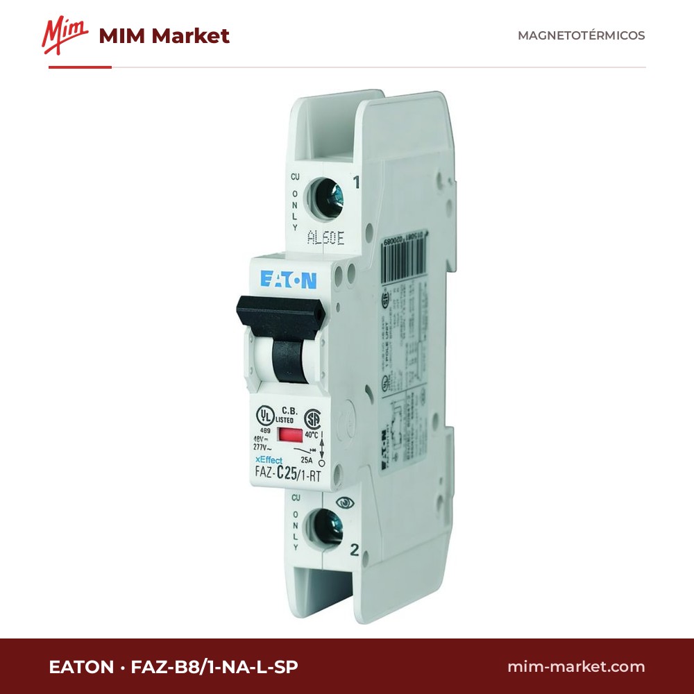 Interruptor magnetotérmico Eaton FAZ-B8/1-NA-L-SP – FAZ-NA-L, 1P, curva B, 8 A, 240 V AC, 10 kA