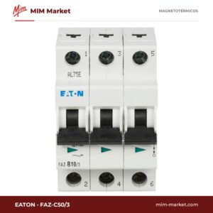 Interruptor magnetotérmico Eaton FAZ-C50/3 – FAZ, 3P, curva C, 50 A, 480Y/277 V AC, 5 kA