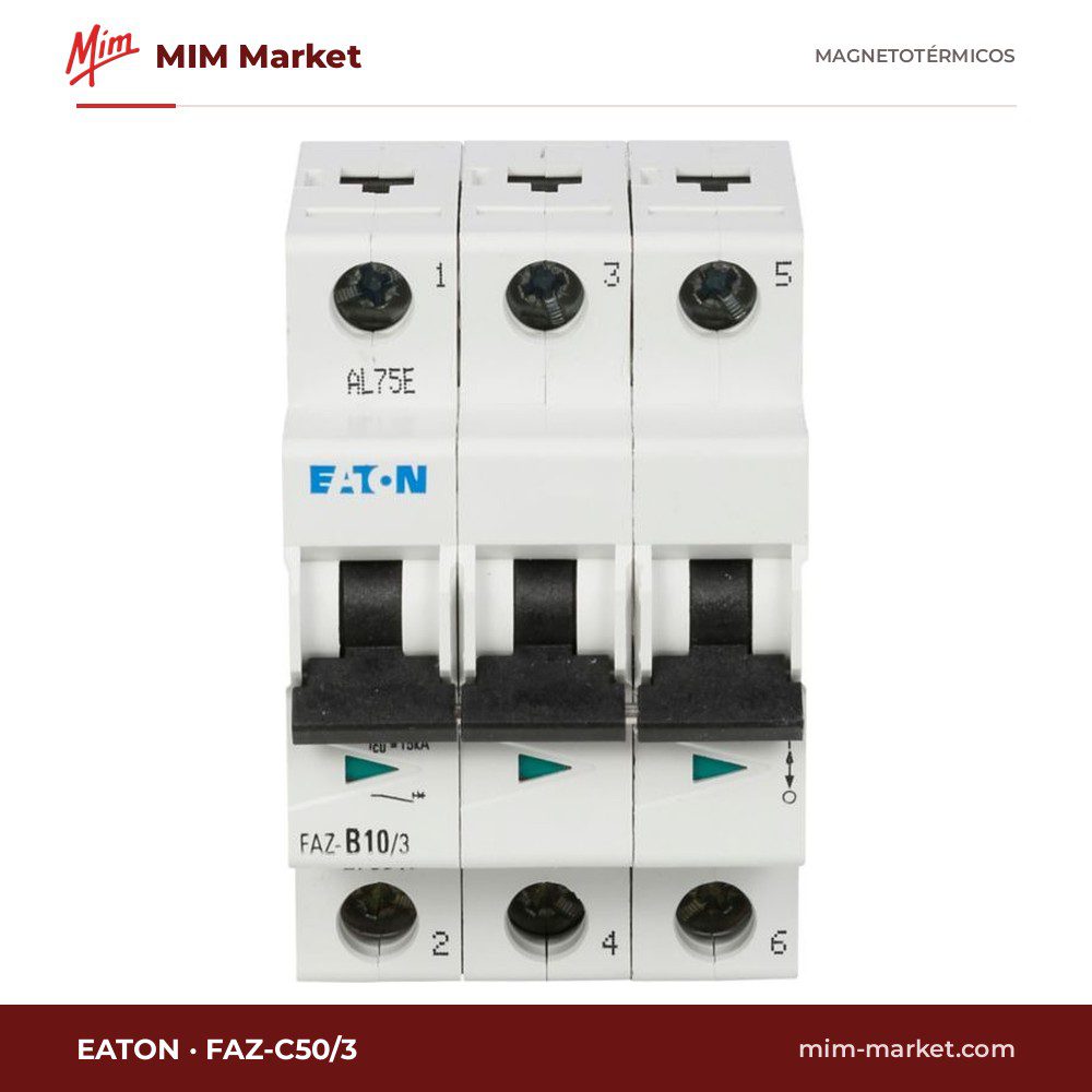 Interruptor magnetotérmico Eaton FAZ-C50/3 – FAZ, 3P, curva C, 50 A, 480Y/277 V AC, 5 kA