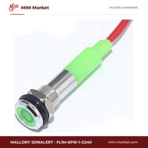 Piloto LED Mallory Sonalert FL1M-6FW-1-G24V – serie FL1M-6FW, verde, 24 V AC/DC, Ø6 mm, cables de 185,4 mm, IP65