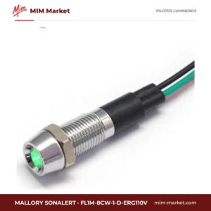 Piloto LED Mallory Sonalert FL1M-8CW-1-D-ERG110V – serie FL1M-8CW, bicolor verde/rojo, 110 V AC/DC, Ø8 mm, cables de 185,4 mm, IP65