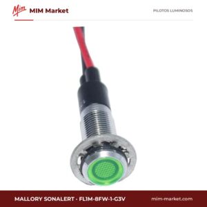 Piloto LED Mallory Sonalert FL1M-8FW-1-G3V – serie FL1M-8FW, verde, 3 V AC/DC, Ø8 mm, cables de 185,4 mm, IP65