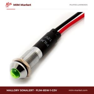 Piloto LED Mallory Sonalert FL1M-8SW-1-G3V – serie FL1M-8SW, verde, 3 V AC/DC, Ø8 mm, cables de 185,4 mm, IP65