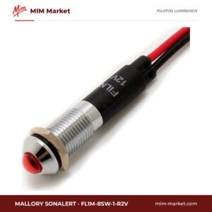 Piloto LED Mallory Sonalert FL1M-8SW-1-R2V – serie FL1M-8SW, rojo, 2 V AC/DC, Ø8 mm, cables de 185,4 mm, IP65