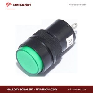 Piloto LED Mallory Sonalert FL1P-16NJ-1-G24V – serie FL1P-16NJ, verde, 24 V AC/DC, Ø16 mm, terminales para soldar, IP50