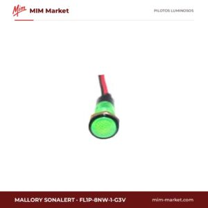 Piloto LED Mallory Sonalert FL1P-8NW-1-G3V – serie FL1P-8NW, verde, 3 V AC/DC, Ø8 mm, cables de 185,4 mm, IP50