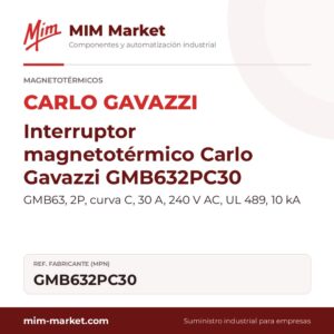 Interruptor magnetotérmico Carlo Gavazzi GMB632PC30 – GMB63, 2P, curva C, 30 A, 240 V AC, UL 489, 10 kA