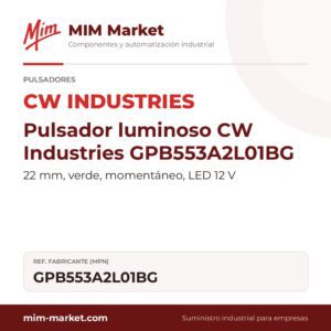 Pulsador luminoso CW Industries GPB553A2L01BG – 22 mm, verde, momentáneo, LED 12 V
