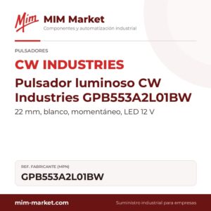 Pulsador luminoso CW Industries GPB553A2L01BW – 22 mm, blanco, momentáneo, LED 12 V