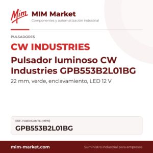 Pulsador luminoso CW Industries GPB553B2L01BG – 22 mm, verde, enclavamiento, LED 12 V