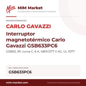 Interruptor magnetotérmico Carlo Gavazzi GSB633PC6 – GSB63, 3P, curva C, 6 A, 480Y/277 V AC, UL 1077