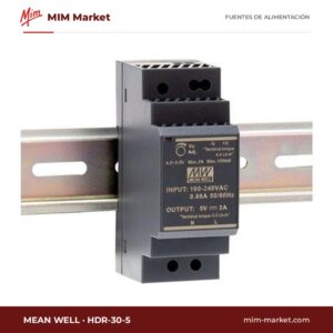 Fuente de alimentación carril DIN MEAN WELL HDR-30-5 – 5 V DC, 3 A, 15 W