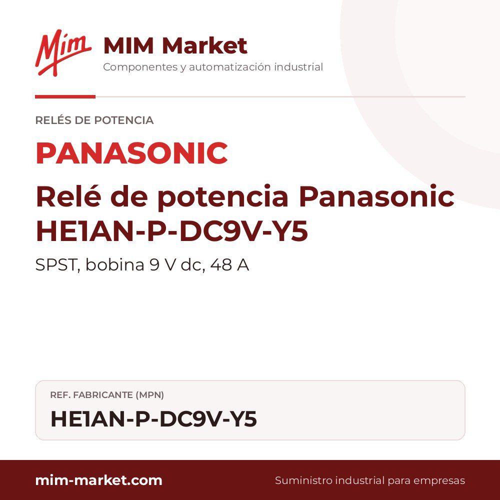 Relé de potencia Panasonic HE1AN-P-DC9V-Y5 – SPST, bobina 9 V dc, 48 A