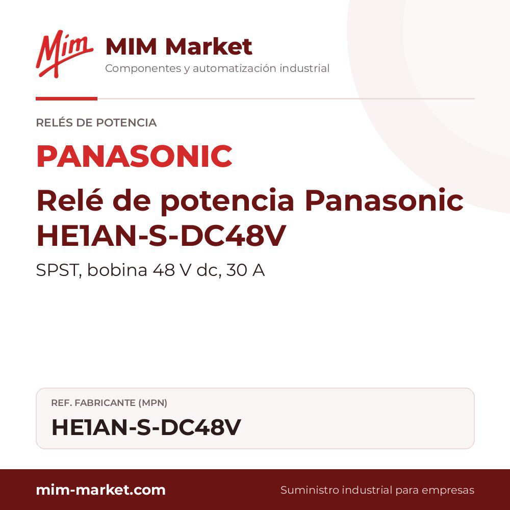 Relé de potencia Panasonic HE1AN-S-DC48V – SPST, bobina 48 V dc, 30 A
