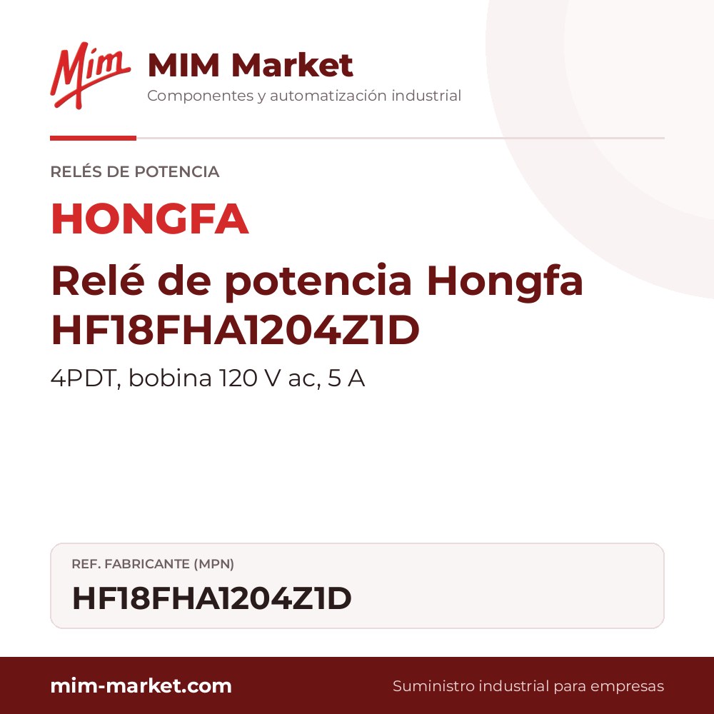 Relé de potencia Hongfa HF18FHA1204Z1D – 4PDT, bobina 120 V ac, 5 A
