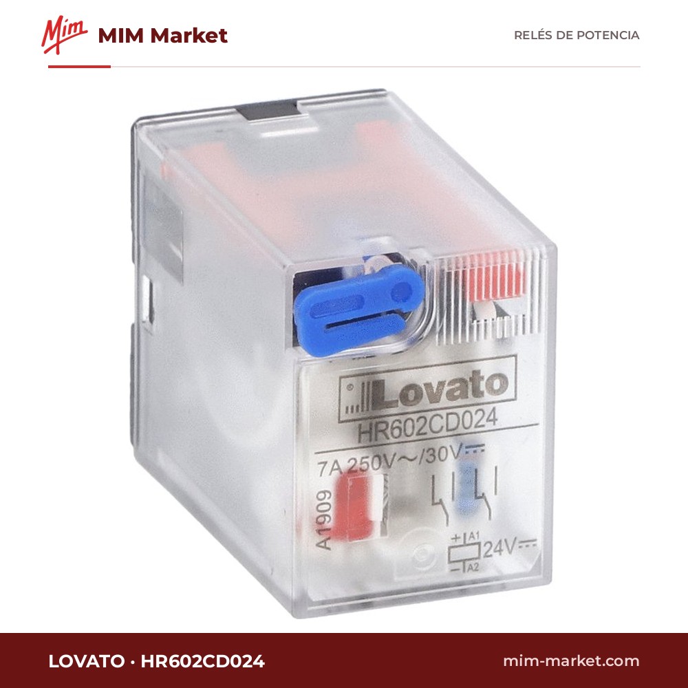 Relé de potencia Lovato HR602CD024 – DPDT, bobina 24 V dc, 7 A