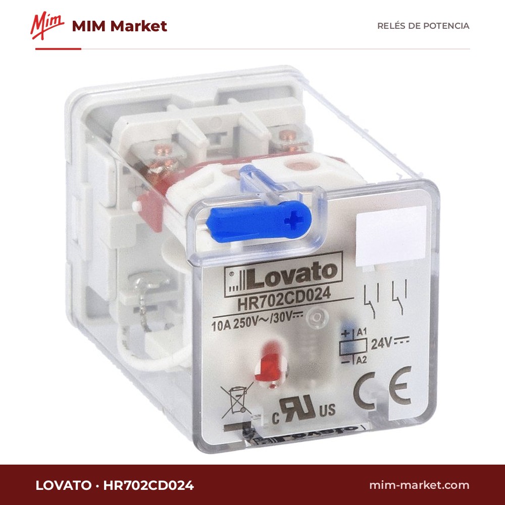 Relé de potencia Lovato HR702CD024 – DPDT, bobina 24 V dc, 10 A
