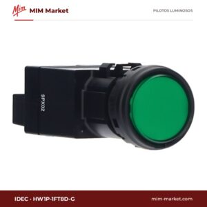 Piloto LED IDEC HW1P-1FT8D-G – serie HW (Ø22 mm), verde, 480 V AC, Ø22,3 mm, bisel plástico negro, bornes de tornillo, IP65