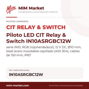 Piloto LED CIT Relay & Switch IN10ASRGBC12W – serie IN10, RGB (rojo/verde/azul), 12 V DC, Ø10 mm, bisel acero inoxidable cepillado (AISI 304), cables de 150 mm, IP67