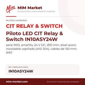 Piloto LED CIT Relay & Switch IN10ASY24W – serie IN10, amarillo, 24 V DC, Ø10 mm, bisel acero inoxidable cepillado (AISI 304), cables de 150 mm, IP67