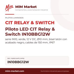Piloto LED CIT Relay & Switch IN10BBG12W – serie IN10, verde, 12 V DC, Ø10 mm, bisel latón con acabado negro, cables de 150 mm, IP67