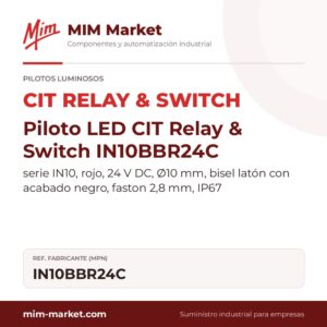 Piloto LED CIT Relay & Switch IN10BBR24C – serie IN10, rojo, 24 V DC, Ø10 mm, bisel latón con acabado negro, faston 2,8 mm, IP67