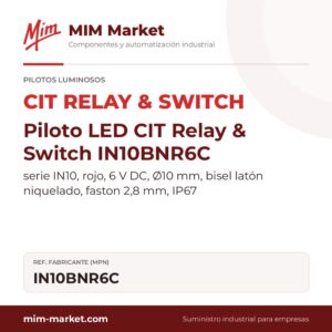Piloto LED CIT Relay & Switch IN10BNR6C – serie IN10, rojo, 6 V DC, Ø10 mm, bisel latón niquelado, faston 2,8 mm, IP67