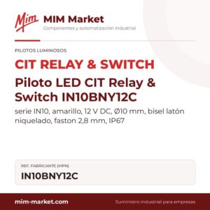 Piloto LED CIT Relay & Switch IN10BNY12C – serie IN10, amarillo, 12 V DC, Ø10 mm, bisel latón niquelado, faston 2,8 mm, IP67