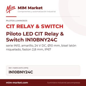 Piloto LED CIT Relay & Switch IN10BNY24C – serie IN10, amarillo, 24 V DC, Ø10 mm, bisel latón niquelado, faston 2,8 mm, IP67