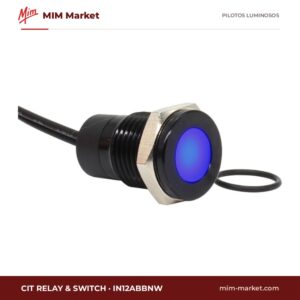 Piloto LED CIT Relay & Switch IN12ABBNW – serie IN12, azul, Vf típ. 3,3 V, Ø12 mm, bisel latón con acabado negro, cables de 150 mm, IP67