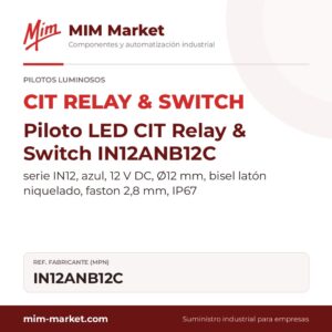 Piloto LED CIT Relay & Switch IN12ANB12C – serie IN12, azul, 12 V DC, Ø12 mm, bisel latón niquelado, faston 2,8 mm, IP67