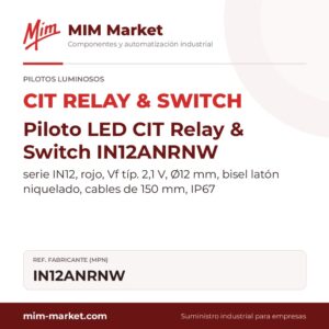 Piloto LED CIT Relay & Switch IN12ANRNW – serie IN12, rojo, Vf típ. 2,1 V, Ø12 mm, bisel latón niquelado, cables de 150 mm, IP67