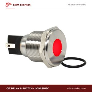 Piloto LED CIT Relay & Switch IN19ASR12C – serie IN19, rojo, 12 V DC, Ø19 mm, bisel acero inoxidable cepillado (AISI 304), faston 2,8 mm, IP67