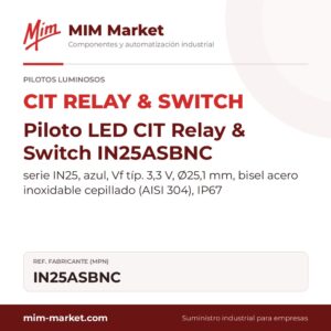 Piloto LED CIT Relay & Switch IN25ASBNC – serie IN25, azul, Vf típ. 3,3 V, Ø25,1 mm, bisel acero inoxidable cepillado (AISI 304), IP67