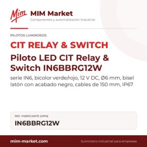 Piloto LED CIT Relay & Switch IN6BBRG12W – serie IN6, bicolor verde/rojo, 12 V DC, Ø6 mm, bisel latón con acabado negro, cables de 150 mm, IP67