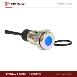 Piloto LED CIT Relay & Switch IN8ASBNW – serie IN8, azul, Vf típ. 3,3 V, Ø8 mm, bisel acero inoxidable cepillado (AISI 304), cables de 150 mm, IP67