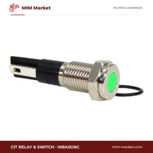 Piloto LED CIT Relay & Switch IN8ASGNC – serie IN8, verde, Vf típ. 3,3 V, Ø8 mm, bisel acero inoxidable cepillado (AISI 304), faston 2,8 mm, IP67